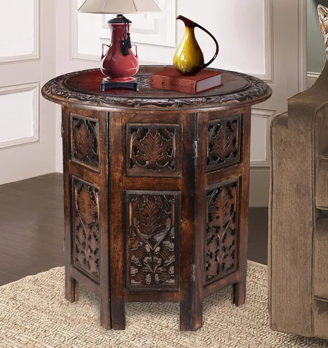Miniatura 22 de Mesa de café de madera, mesa auxiliar con pilar individual, mesa pequeña, mesita de noche, mesa lateral, mesa de cabecera, mesa lateral de sala
