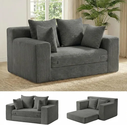 Miniatura 13 de cidludto Sofá cama convertible 3 en 1, sofá cama plegable plegable – Sofá cama sin hueso y futón en el suelo, sofá cama extraíble de pana con 4 Gris