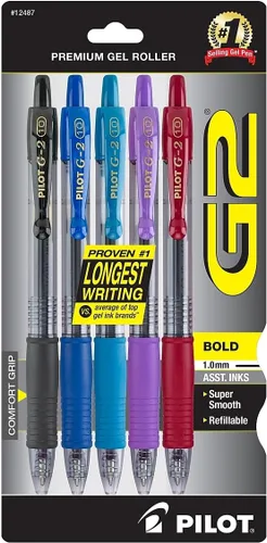 Pilot G2 Premium - Bolígrafos retráctiles de tinta gel, punta gruesa (1.0mm), surtidos, paquete de 5 unidades (12487)