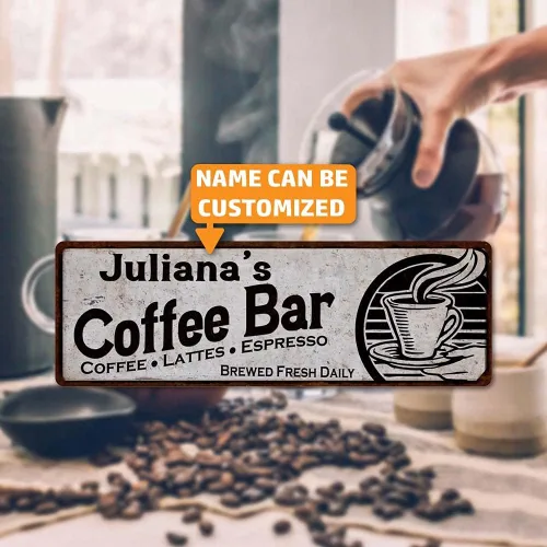 Letrero personalizado para barra de café, decoración de pared, letreros personalizados con nombre, estación de rincón, accesorios de esquina,