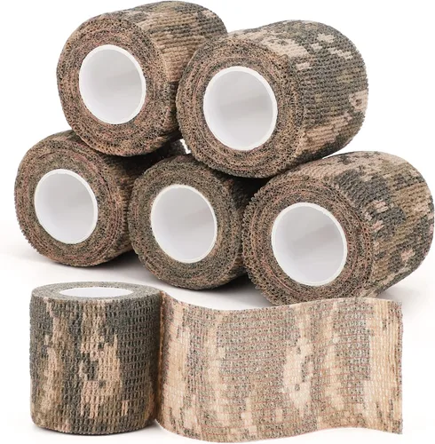 Miniatura 9 de Cinta adhesiva de camuflaje de 6 rollos, 1/2/3/4 pulgadas x 14.8 pies, vendaje autoadhesivo de camuflaje para acampar al aire libre, tira elástica