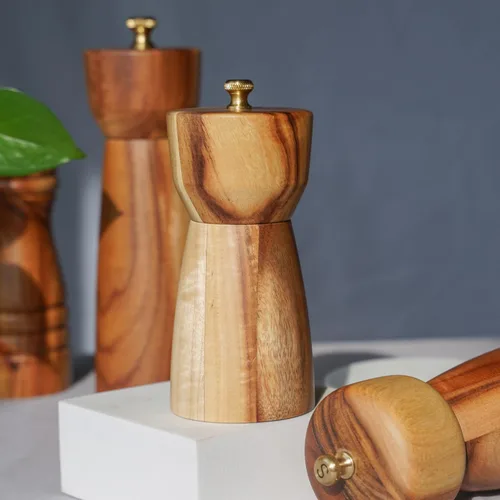 Miniatura 3 de Molinillo de pimienta, molinillo de pimienta con acero inoxidable ajustable, madera de acacia, 5.5 in de altura, diámetro inferior: 2.4 in