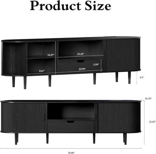 Miniatura 2 de DHH 71" Fluted TV Stand with Power Outlet for TVs up to 80", TV Console with Adjustable Shelves and Sliding Door,Mid Century Modern Entertainment