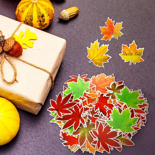 Miniatura 6 de Ferraycle 135 piezas de decoración de tablón de anuncios de otoño, hojas artificiales de otoño, hojas de arce con punto de pegamento para decoración