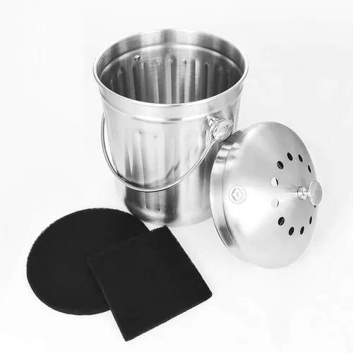 NewlineNY - Cubo de compost de acero inoxidable para encimera de cocina, cubo de reciclaje de 1.3 galones con 2 filtros de carbón