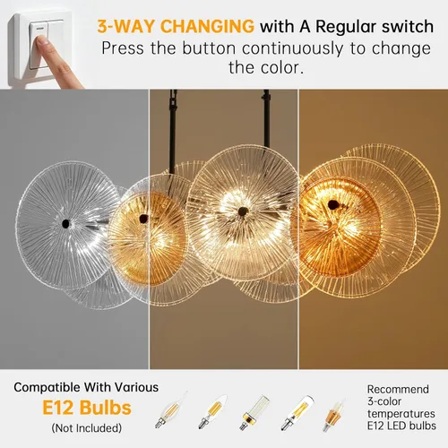 Miniatura 4 de LIGHTDAMY Candelabros de cristal negro para lámparas de comedor sobre la mesa Iluminación de isla de cocina de 8 luces con cubierta de vidrio