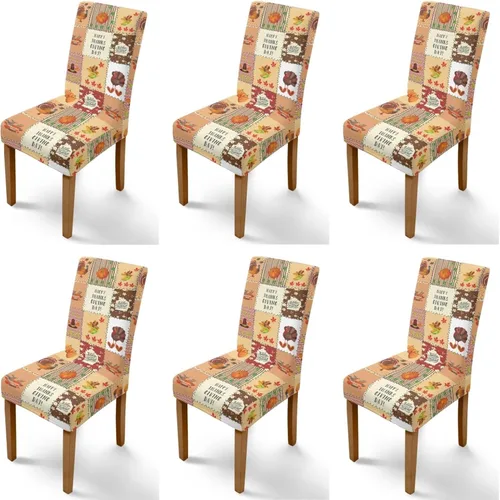 Miniatura 32 de Rnyleeg Thanksgiving Chair Covers for Living Room No Arms Turkey Pumpkin Stretch Dining Chair Covers Set of 6 Soft Washable Kitchen Chair Protector