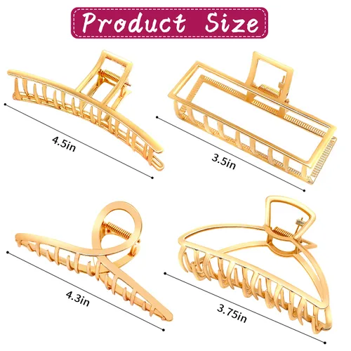 Miniatura 2 de AIBEE Pinzas grandes de metal para el cabello, 4 pinzas antideslizantes grandes doradas con fuerte sujeción para cabello grueso y fino para mujeres