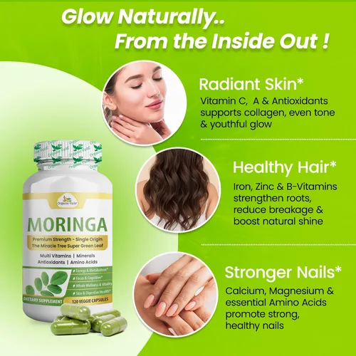 Miniatura 8 de Organic Veda Cápsulas de hoja de Moringa de 1200 mg, 120 unidades – Polvo puro de Moringa Oleifera en polvo de hojas enteras verde suplemento súper