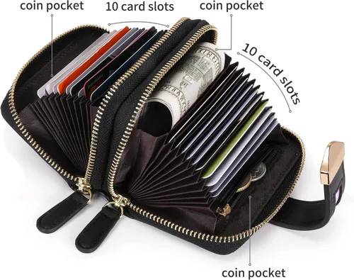 Miniatura 4 de Cartera de tarjetas para mujer con protección RFID de hasta 24 ranuras para tarjetas Negro Cartera RFID