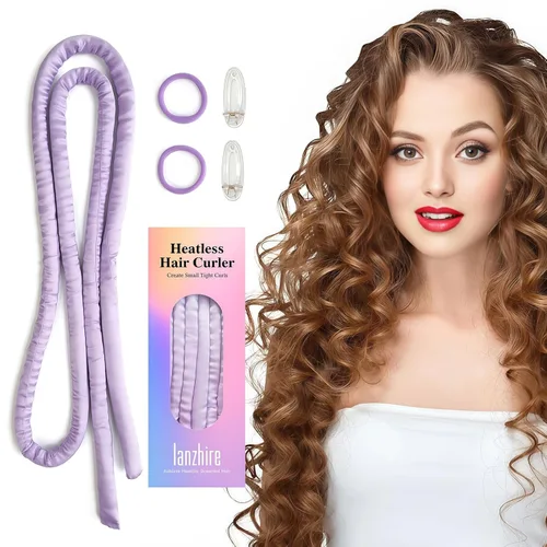 Lanzhire Diadema Rizadora sin Calor para Rizos de Cabello Largo y Corto Durante la Noche (Morado)