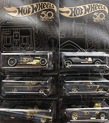 Miniatura 2 de HotWheels - Colección Hot Wheels 50th Anniversary Black & Gold 1:64 – Bone Shaker, Twin Mill, Rodger Dodger, Dodge Dart, Impala y Ford Ranchero