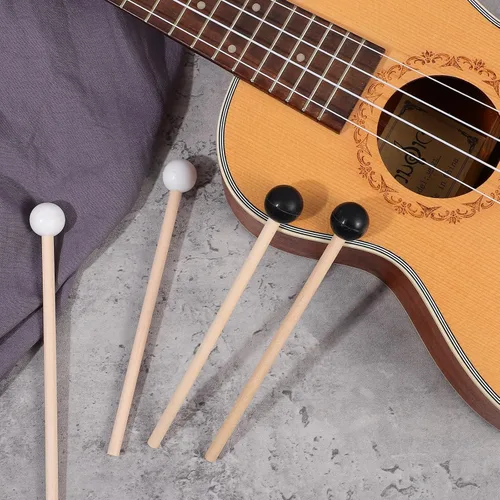 Miniatura 5 de TIESOME 4 mazos de tambor de lengua de acero, mazos de xilófono Glockenspiel, 6.1 pulgadas, palillos de percusión de goma de madera para Bell Stick