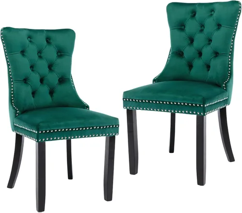 Miniatura 83 de LKTART Juego de 2 sillas de comedor de terciopelo, sillas de comedor copetudas con ribete de anillo de clavo, silla de comedor tapizada con patas