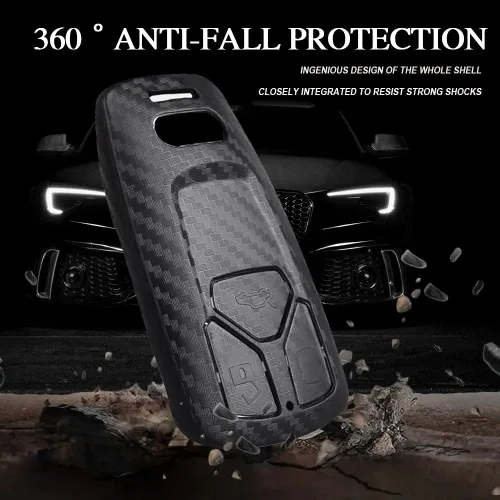 Miniatura 7 de SANRILY Funda para llavero con patrón de fibra de carbono mate 3D para Audi A4 Q7 Q5 TT A3 A6 SQ5 R8 S5 Accesorios Llavero sin llave con llavero