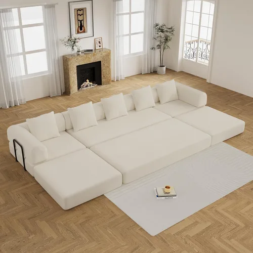 Miniatura 15 de DAMAIFROM Sofá cama convertible con almohada cilíndrica, sofá cama plegable de pana con marco de forma fija, sofá modular de suelo para sala de Beige