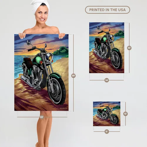 Miniatura 6 de 3dRose - Luz, Playa, Motocicleta, Ilustración - Motocicleta estacionada en la playa al atardecer - Toallas (twl-252453-2)
