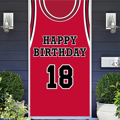 Miniatura 15 de Cartel de feliz cumpleaños 10 pancarta de fondo rojo de baloncesto estrella jugador de deportes decoración para hombre niño 10 cumpleaños