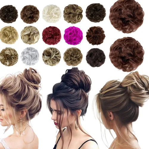 Miniatura 54 de Moño desordenado grande y desordenado, moño ondulado, rizado, coleteros gruesos, extensiones de cabello para mujeres y niñas, color marrón jengibre