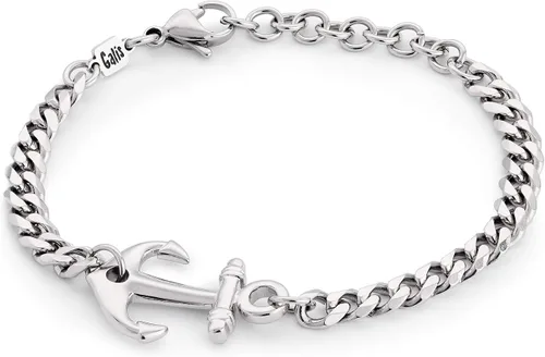 Galis Mens Bracelet with Stainless Steel Anchor Pendant, Silver Plated Chain Non Tarnish Bracelets for Men, Stylish Birthday Gift For Men, Trendy