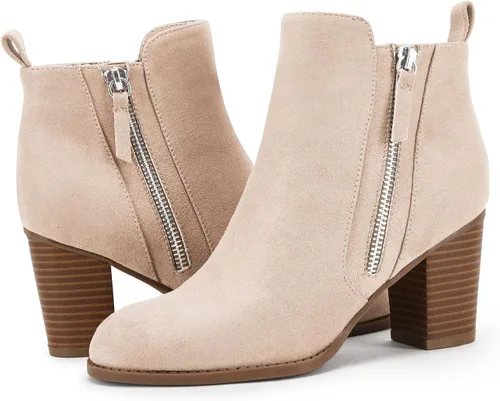 Miniatura 2 de Rilista Botines para mujer, tacón grueso, cremallera lateral, puntera puntiaguda, gamuza, para otoño e invierno