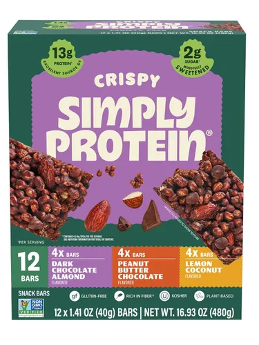 Miniatura 14 de Simply Protein - Barras crujientes de canela y nuez - Barras de proteínas a base de plantas - Bajo en carbohidratos, bajo en azúcar, alta fibra