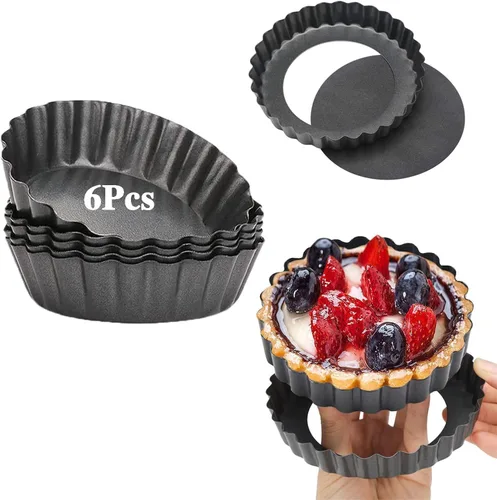 Miniatura 9 de Moldes para tarta de huevo, 12 moldes para tartas de 2.6 pulgadas, mini sartenes antiadherentes de acero al carbono, moldes para hornear