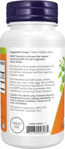 Miniatura 3 de Tabletas de espirulina orgánica de Now Foods, 7.33739E+11, 100, 1, 1