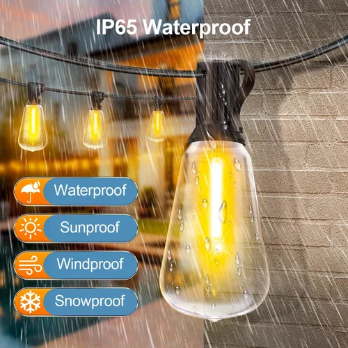Miniatura 6 de MGVIH - Cadena de luces LED para exteriores de patio - 200 pies 60M luz impermeable exterior con control remoto regulable ST38 foco inastillable