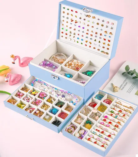 Miniatura 66 de Joyero de pendientes para mujeres y niñas, organizador de aretes de 5 capas, caja organizadora de joyas blanca con candado, collares y aretes