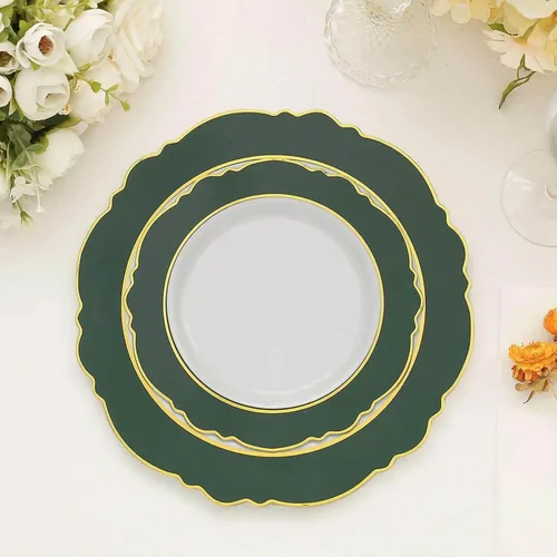 Efavormart - Paquete de 10 platos de postre de plástico color verde esmeralda cazador/blanco de 8 pulgadas con diseño de flores redondas, platos
