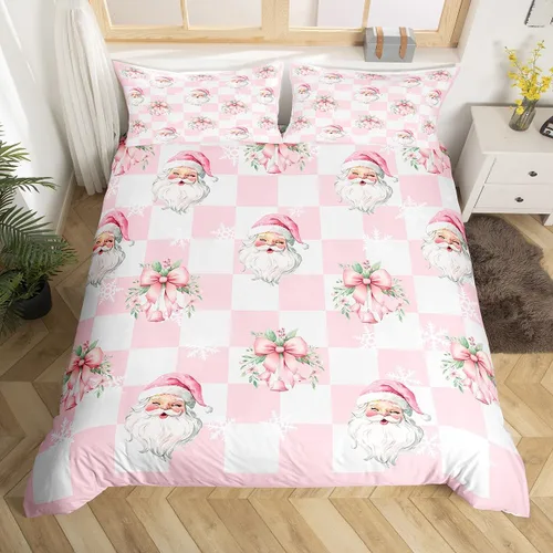 Miniatura 27 de Funda de edredón de Papá Noel, juego de ropa de cama para niños, funda de edredón de flores rosas para decoración de habitación de niños y niñas