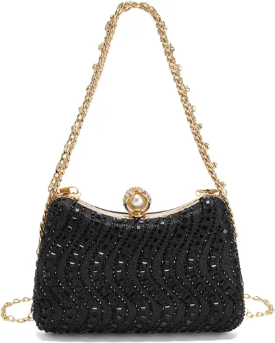 Miniatura 12 de Bolso de noche para mujer, bolso de mano con diamantes de imitación, brillante para fiesta, bolso de hombro, bolsa de boda con cadena