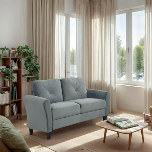 Miniatura 11 de Harper & Bright Designs Sofá individual tapizado de terciopelo con respaldo copetudo con botones, sillón moderno para sala de estar, color negro