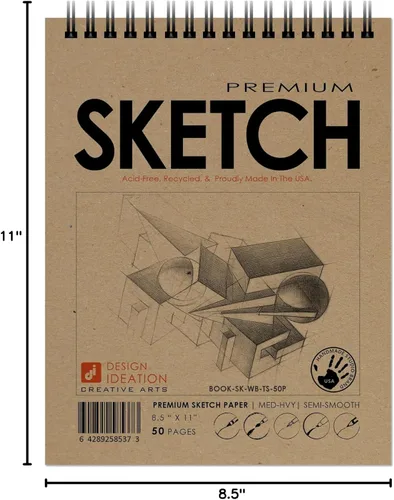Miniatura 10 de Cuaderno de bocetos. Bloc encuadernado con alambre para lápiz, tinta, marcador, carbón y pinturas de acuarela, (8.5 x 11 pulgadas), 50 páginas (1)