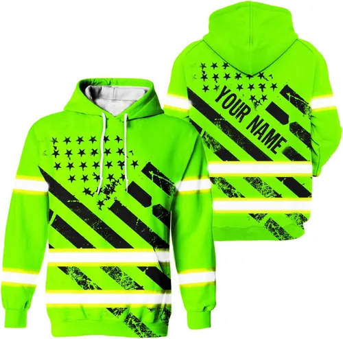 Miniatura 30 de Sudadera con Capucha de Alta Visibilidad con Bandera de EE.UU. de Color Personalizado para Hombres y Mujeres con Cintas Reflectantes, Ropa