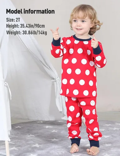 Miniatura 2 de A&J DESIGN Conjunto de pijama para niños, 100 % algodón, 2 piezas con temática deportiva