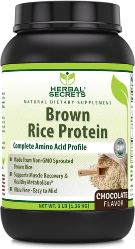 Herbal Secrets Suplemento de proteína de arroz integral | 3 libras en polvo | 0.42 oz de proteína por porción | Vegano | Hecho en Estados Unidos (3