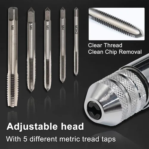 Miniatura 3 de KOOTANS Llave de grifo con mango en T de trinquete + 5 piezas M3 M4 M5 M6 M8 Tornillo de máquina de rosca métrica de fresado en forma de T, juego
