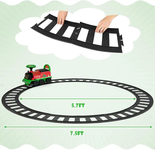 Miniatura 8 de OLAKIDS Tren para niños con pista, juguete eléctrico de 6V con luces y sonidos, reposapiés retráctil, almacenamiento debajo del asiento, tema
