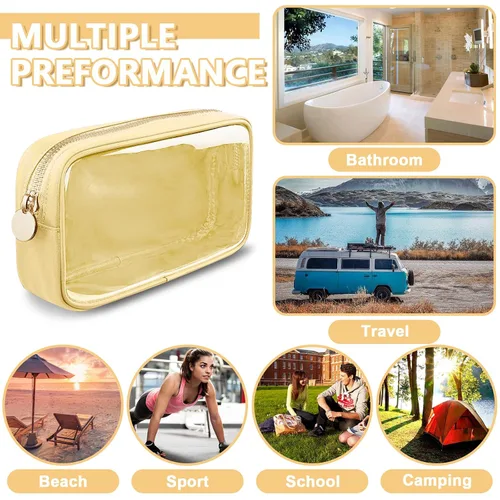 Miniatura 5 de UIXIZQ Bolsa de maquillaje pequeña transparente con cremallera, bolsa de viaje para cosméticos de nailon y PVC estilo preppy aprobada por la TSA