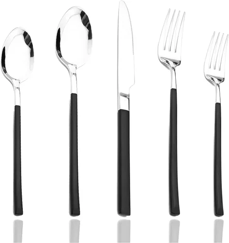 Miniatura 8 de JASHII Juego de cubiertos de 20 piezas, acero inoxidable 18/10, servicio para 4, utensilios de comida, tenedores, cucharas y cuchillos, borde
