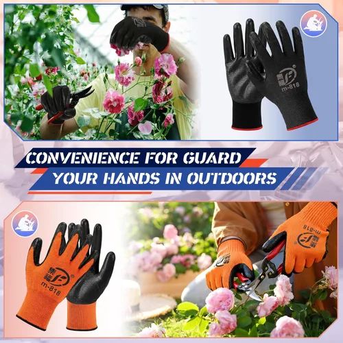 Miniatura 5 de Guantes de jardinería para hombres y mujeres, guantes de trabajo con revestimiento de goma transpirable para jardinería, 9.1 pulgadas