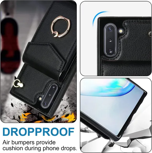 Miniatura 6 de Asuwish Funda de teléfono para Samsung Galaxy Note 10 5G con protector de pantalla de vidrio templado y anillo de bloqueo RFID, tarjetero de cuero