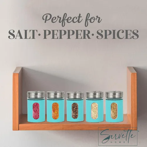 Miniatura 5 de Aqua Salt Pepper Shakers - Tarros de especias retro, juego de 5