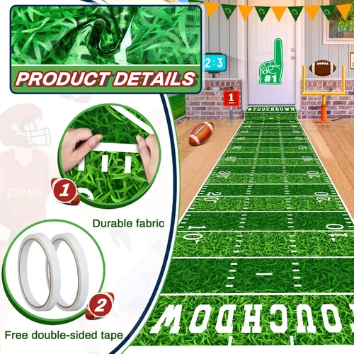 Miniatura 3 de Boao Suministros para fiestas de fútbol de 10 pies, para pasillos de campo, mantel de aterrizaje para el día del juego, suministros de letreros