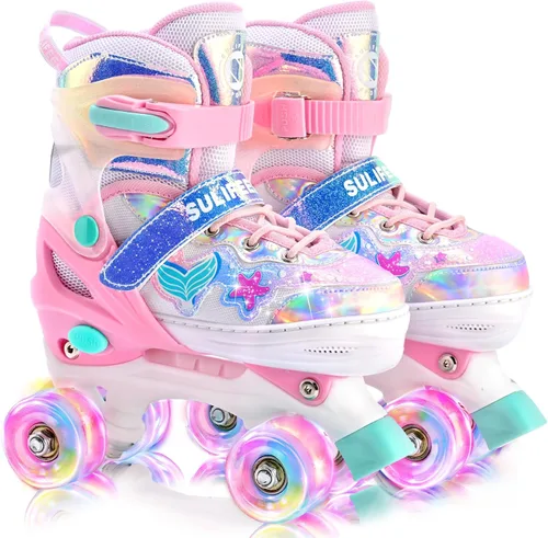 SULIFEEL - Patines ajustables para niños para niños de 3-5, 5-8, 6-12 años con ruedas iluminadas ajustables de 4 tamaños, el mejor regalo para niños