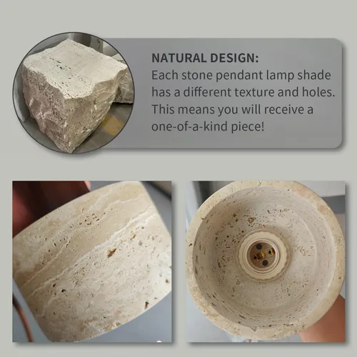 Miniatura 7 de Lámpara colgante japonesa Wabi sabi con pantalla de piedra natural, lámpara colgante de madera moderna regulable, lámpara colgante de altura