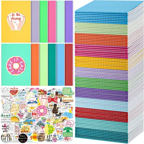 Miniatura 9 de Cuadernos de composición para la escuela, paquete de 36 diarios con 36 calcomanías motivacionales, 60 páginas con rayas universitarias