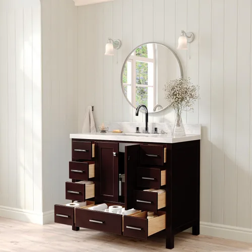Miniatura 3 de ARIEL Cambridge - Mueble de baño espresso de 43 pulgadas con fregadero, borde de mármol italiano de carrara de 1.5 pulgadas, madera maciza